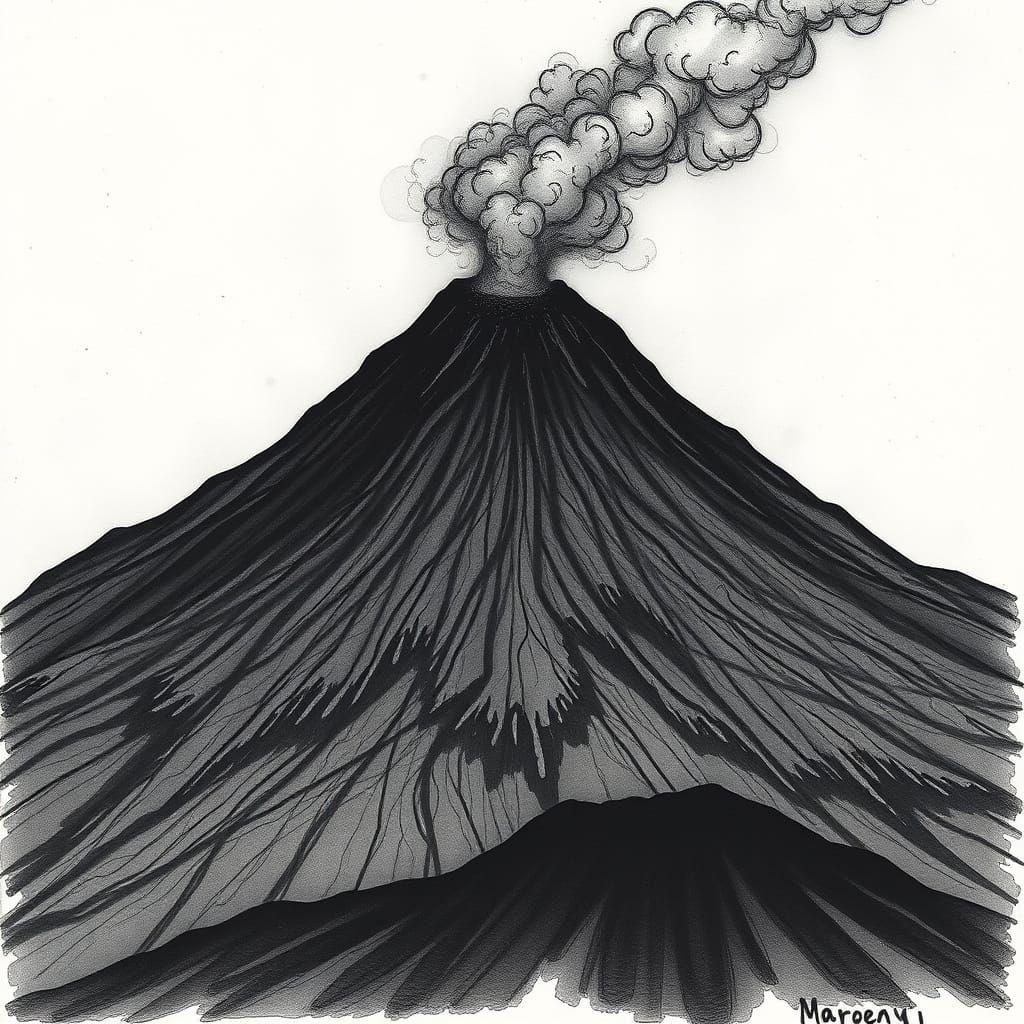 Parícutin Volcano in Japanese Art Style