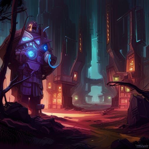 Cyberpunk Fantasy Forest in Digital Art Style