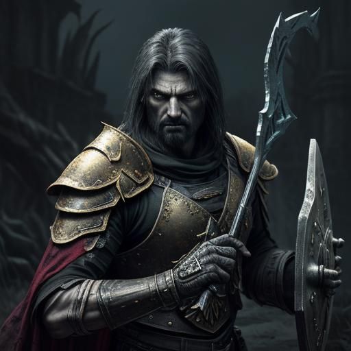 Grim Paladin with Warhammer in Digital Art Style