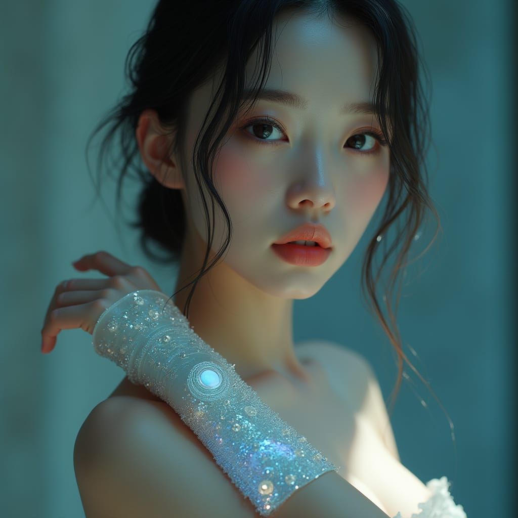 Japanese Woman in Futuristic Attire, Ethereal Glow