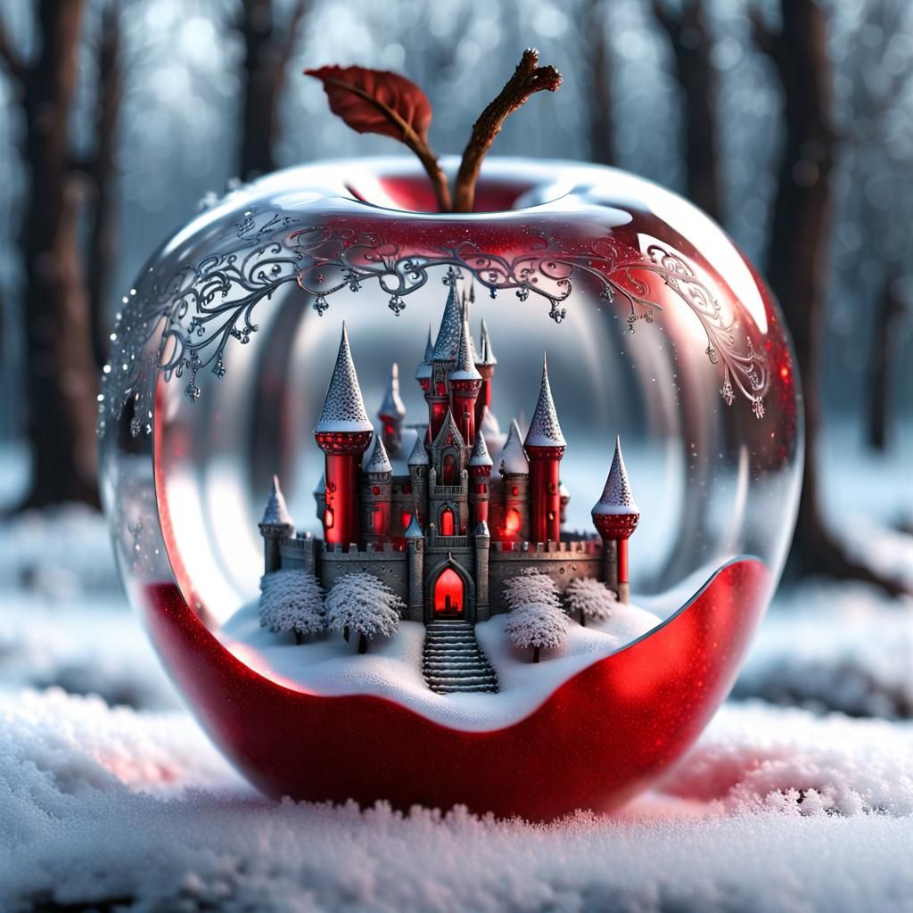Glass Apple with Gothic Castle in Snow