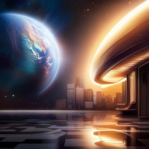 Shops and human livings on space station outer earth
