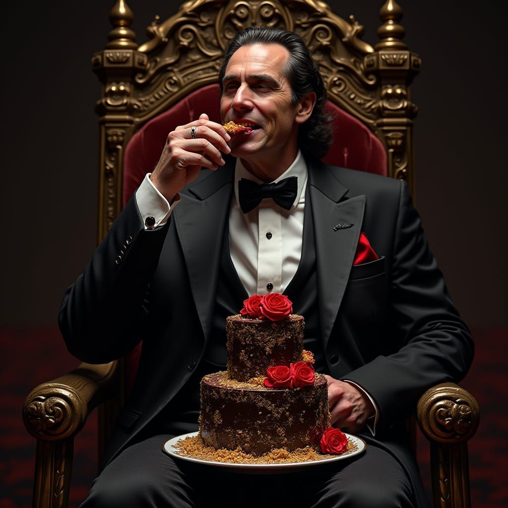 Dark Lord Sauron in Elegant Black Tuxedo Indulges in Decaden...