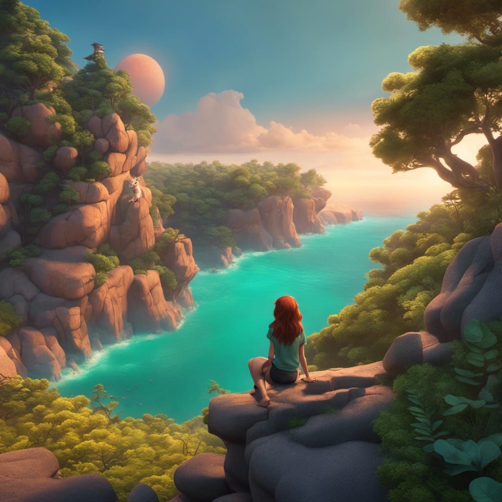 Cliffside Sunrise: A Pixar-Style 3D Render