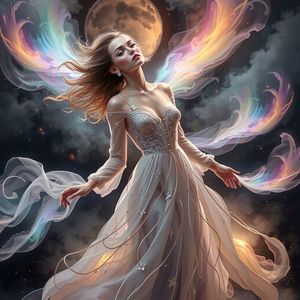 Ethereal Goddess of Weightless Wonder in Soft Pastel Hues