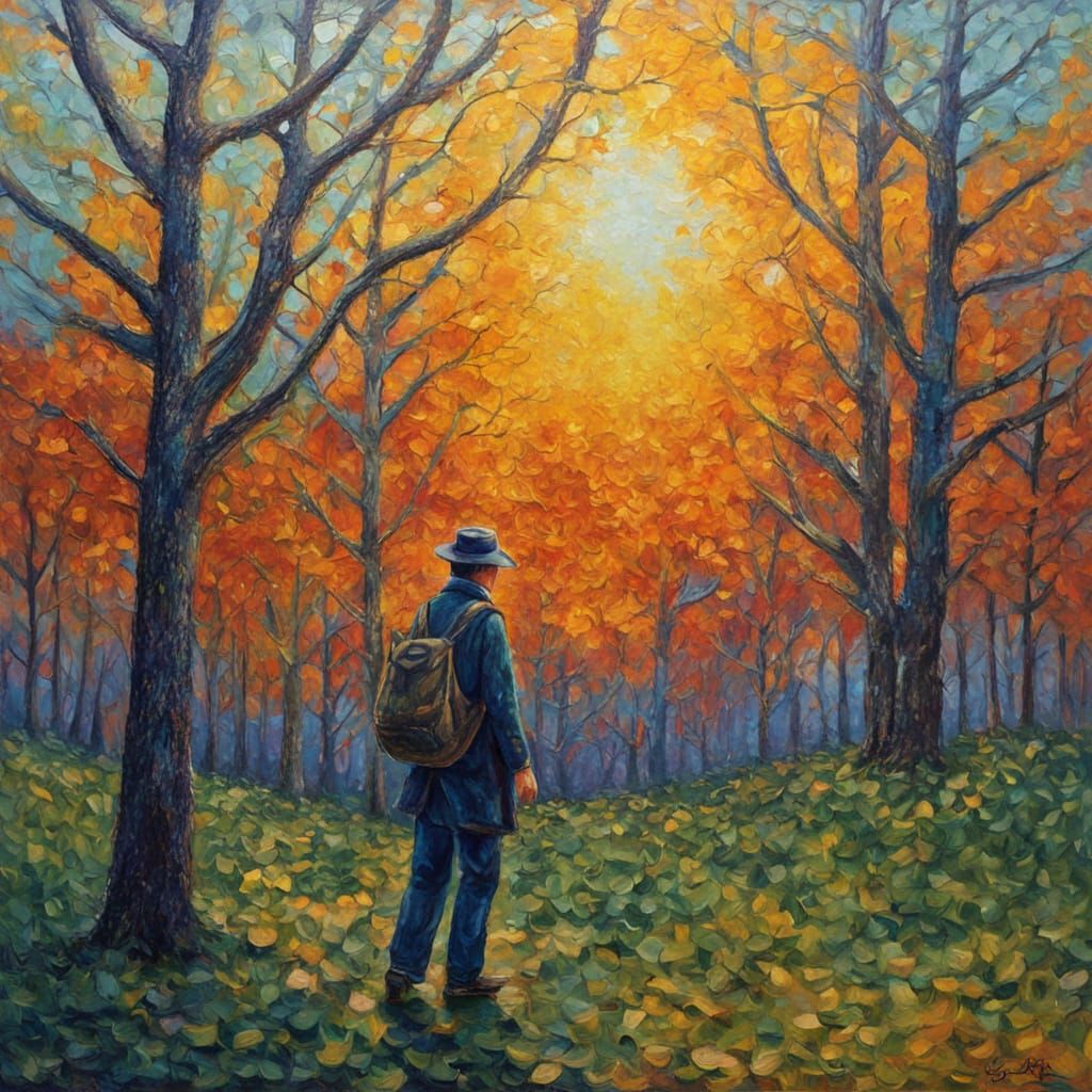 Emotive Figure Merging with Nature as Impasto Painting