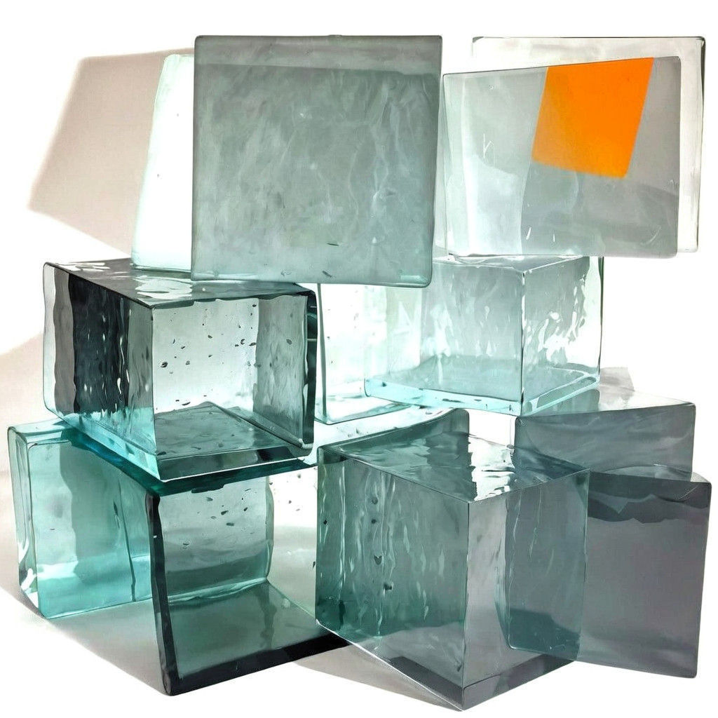 Stacked Glass Sculpture in Soft Light