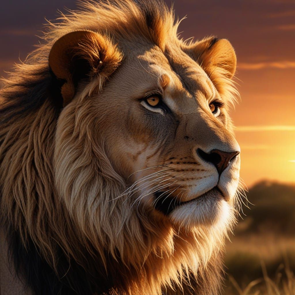 Majestic Lion with Tribal Tattoo at Sunset