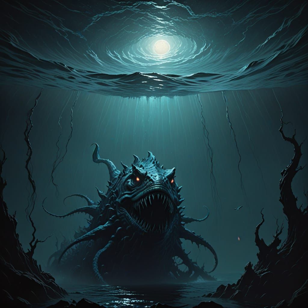 Colossal Sea Monster Rises from the Abyss in Dark, Atmospher...
