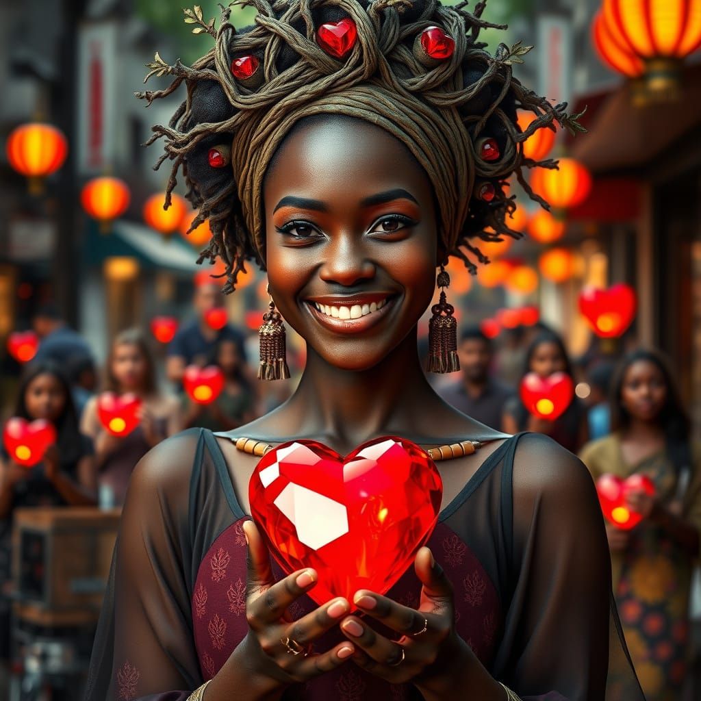 Woman with Crystal Heart: Ornate Organic Art Nouveau