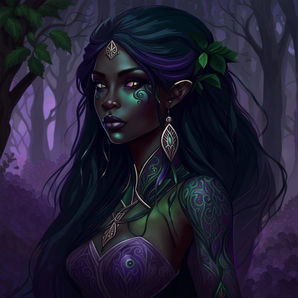 Beautiful Dark Elf in Misty Forest