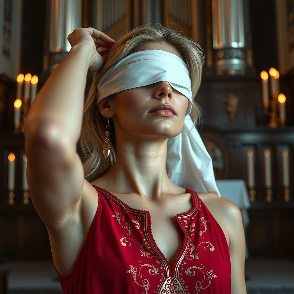 Woman in Red Dress with Dramatic Lighting