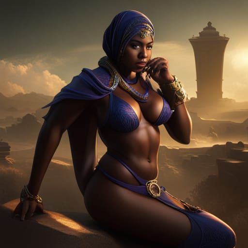 Ebony Goddess in Hijab: Detailed 8k Fantasy Art