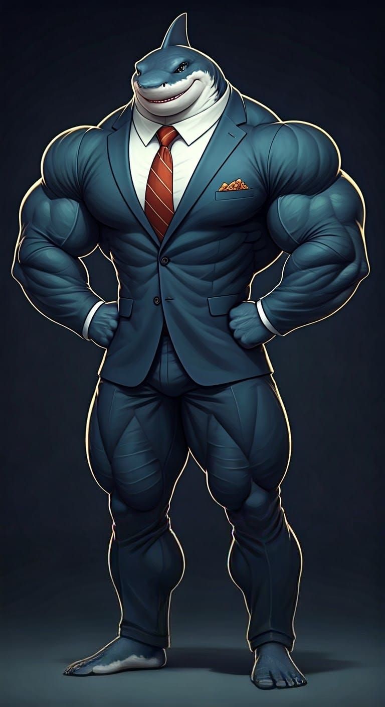 A Friendly, Muscular Anthro Great White Shark Lawyer, Blendi...
