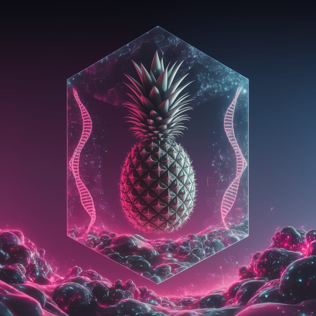 Surreal Pineapple in Ferrofluidic 4D Tesseract