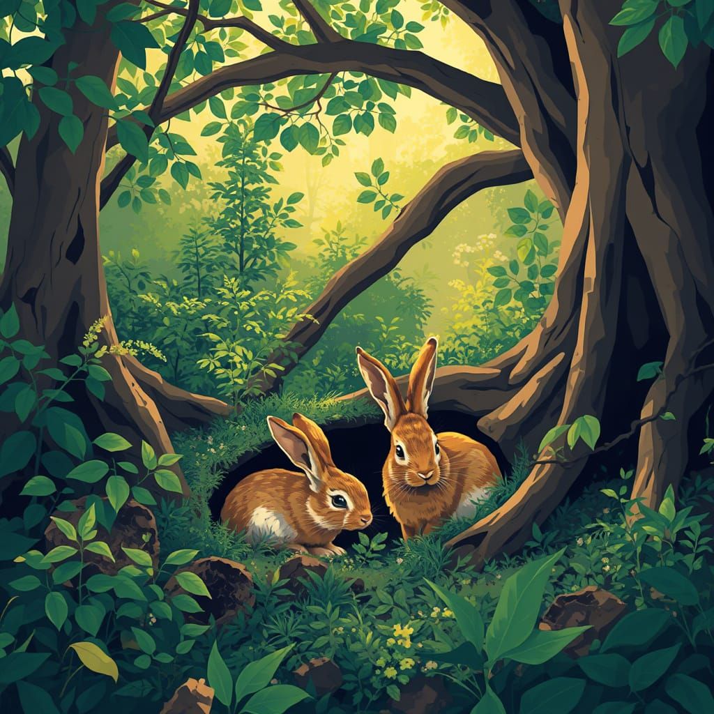 Earthy Rabbits in Forest Harmony