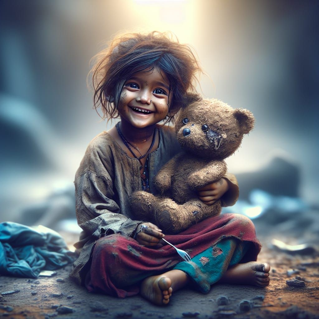 Impoverished Girl's Joy: Love in Harsh Conditions