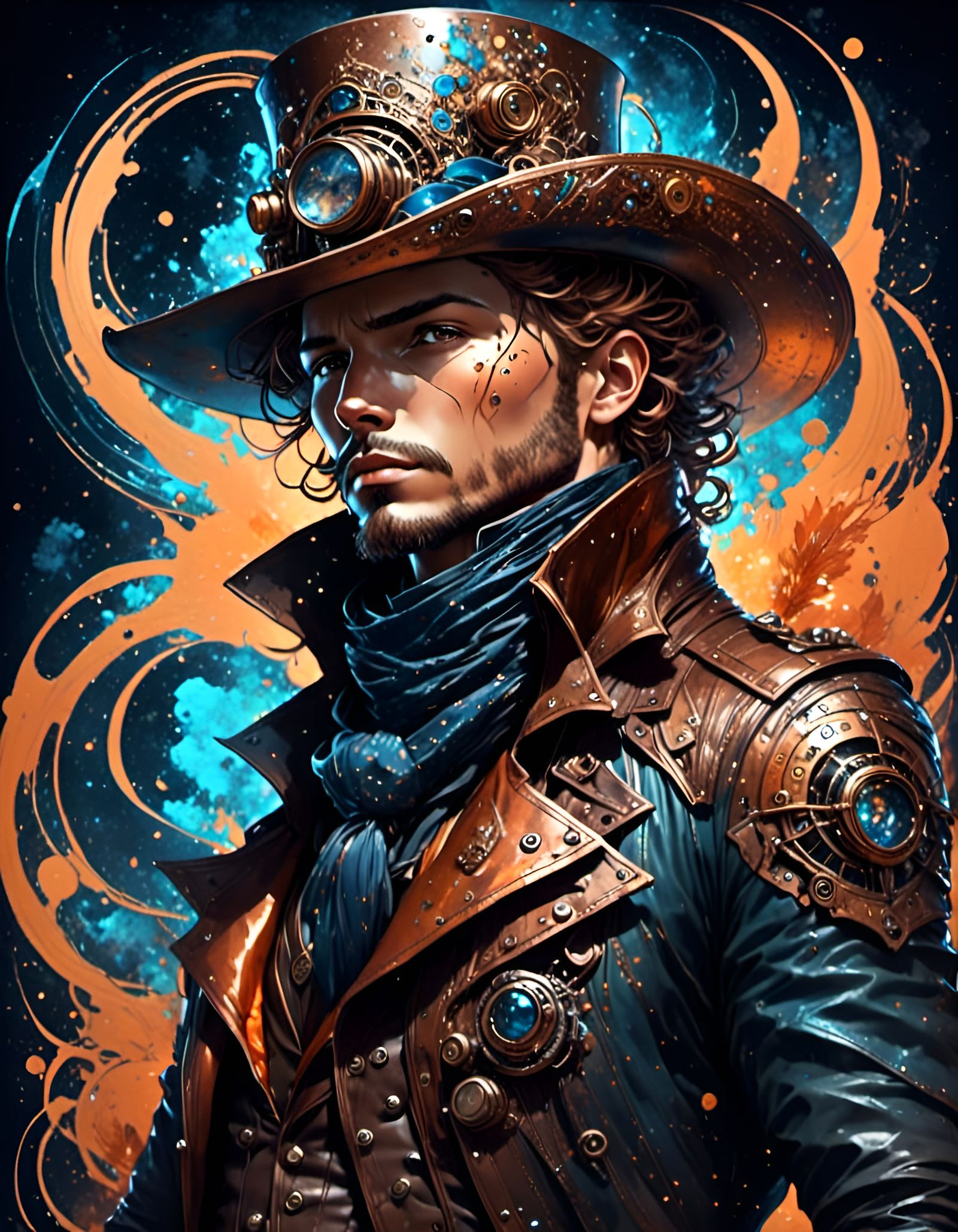 Steampunk Cowboy in Copper Armor with Intricate Linework