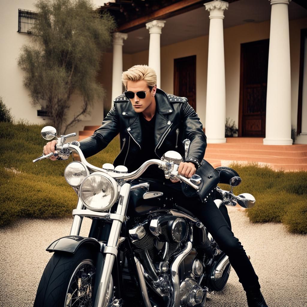 Handsome Biker Ready to Ride: Hyperrealistic Photo