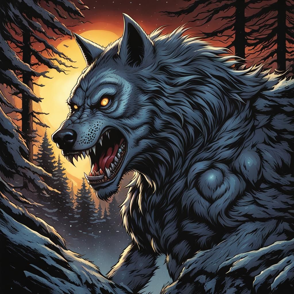 Striking Female Werewolf in Comic Book Style