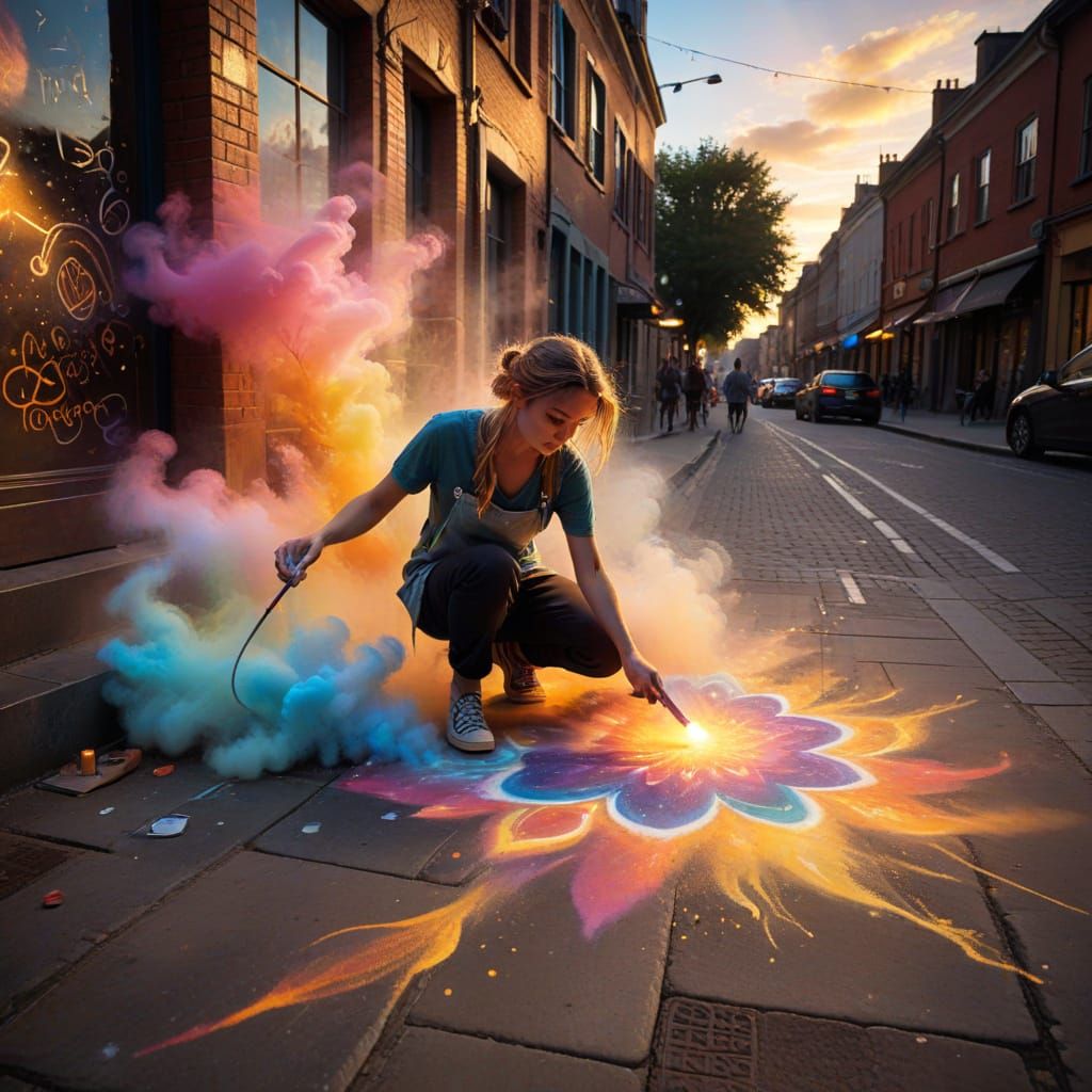 Magical Street Artist Creates Luminous Chalk Art