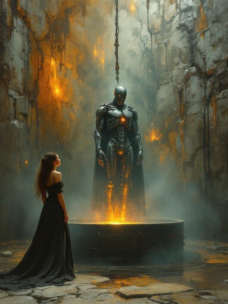 Terminator's Sacrifice in Art Nouveau Style