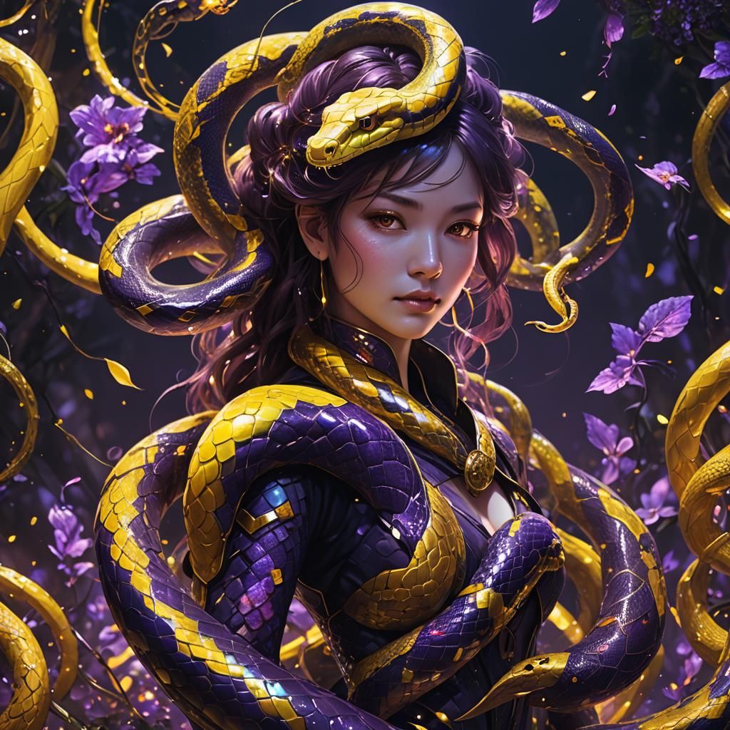 Glowing Snake Double Exposure in Dark Fantasy Style