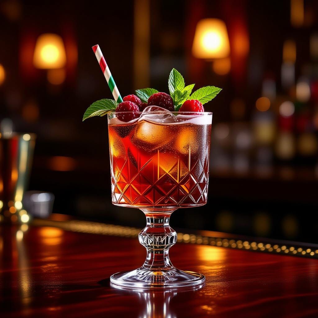 Art Deco Sherry Cobbler Cocktail on Oak Bar