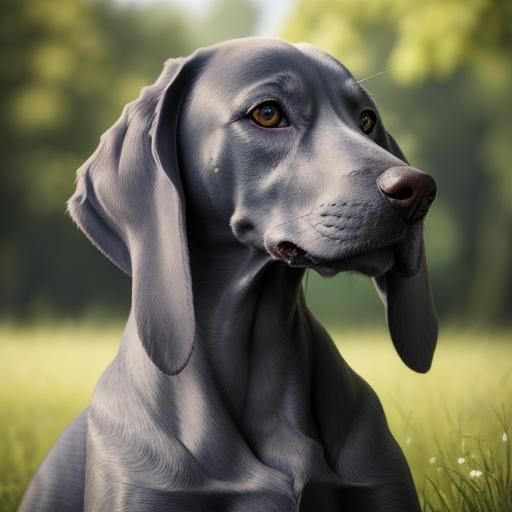 Weimaraner Portrait in Meadow with Bokeh Effect