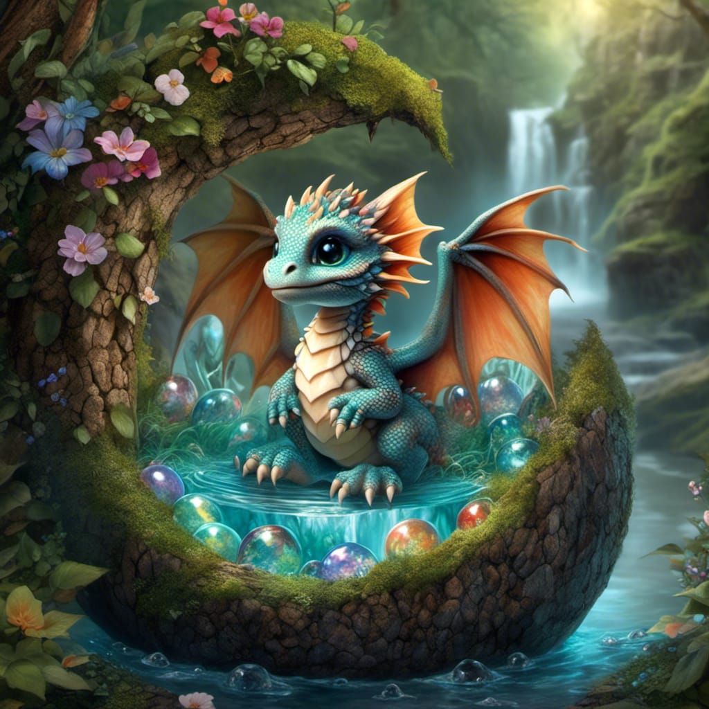 Cute Multi-Colored Dragon Hatchling in Enchanted Forest