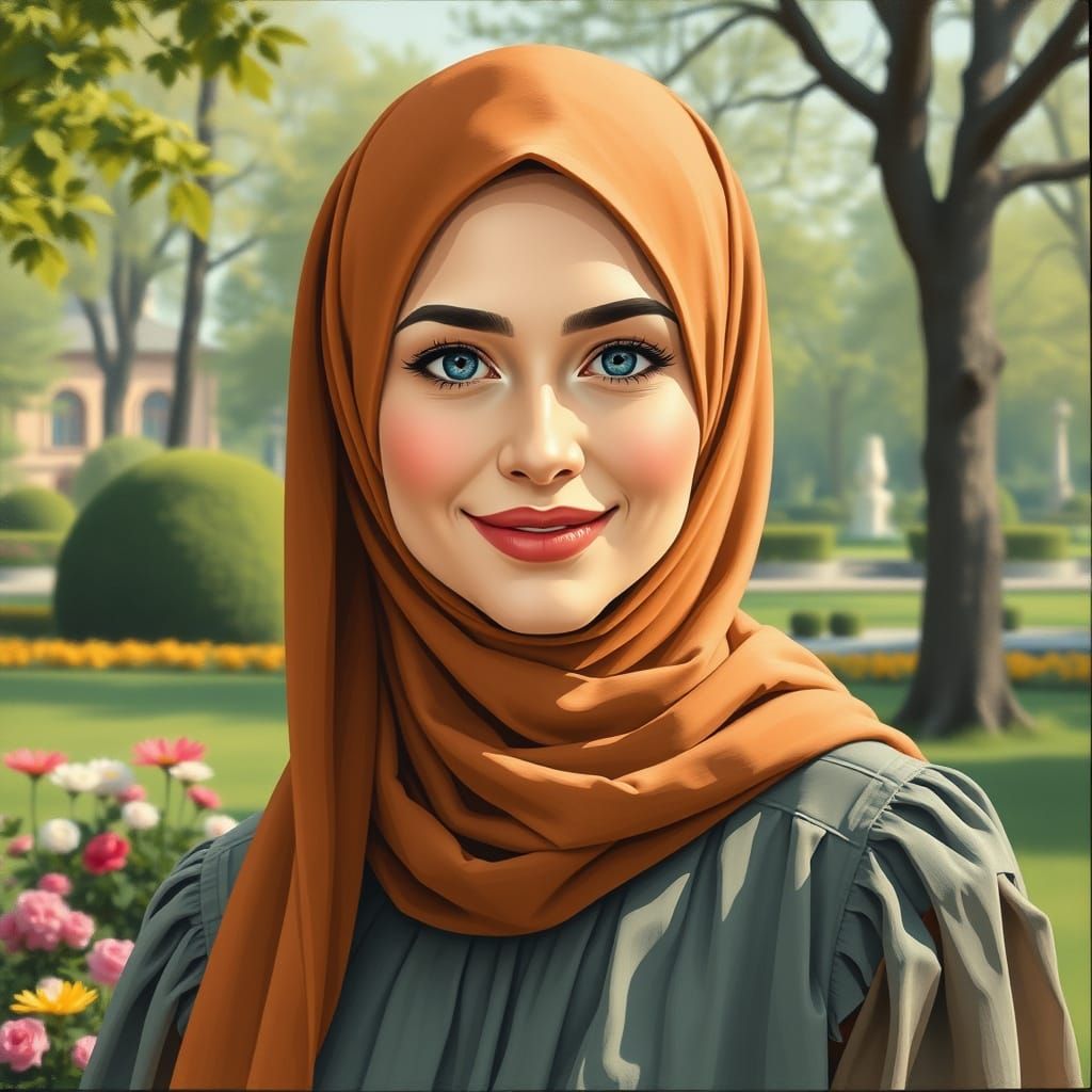 Minimalist Oil Painting of Woman in Hijab