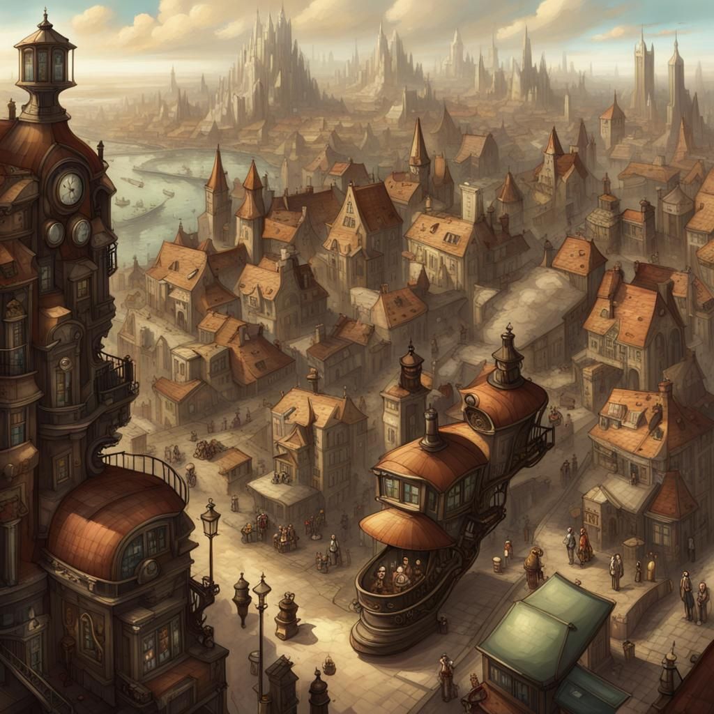 Steampunk Cityscape with Animal People