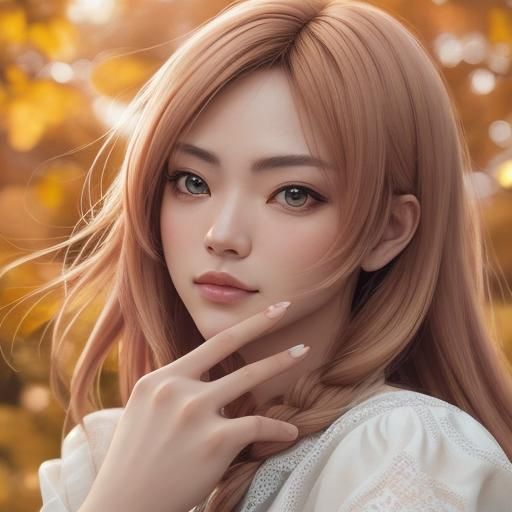 Anime Nails on Autumn Background in Macro Photography