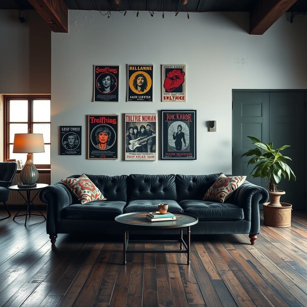 Grunge Living Room with Bold Colors