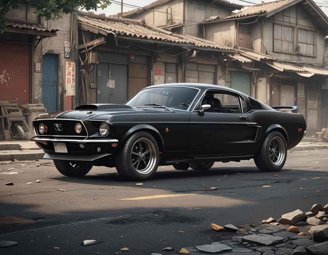 Black 1969 Mustang in 3D Anime Art Style