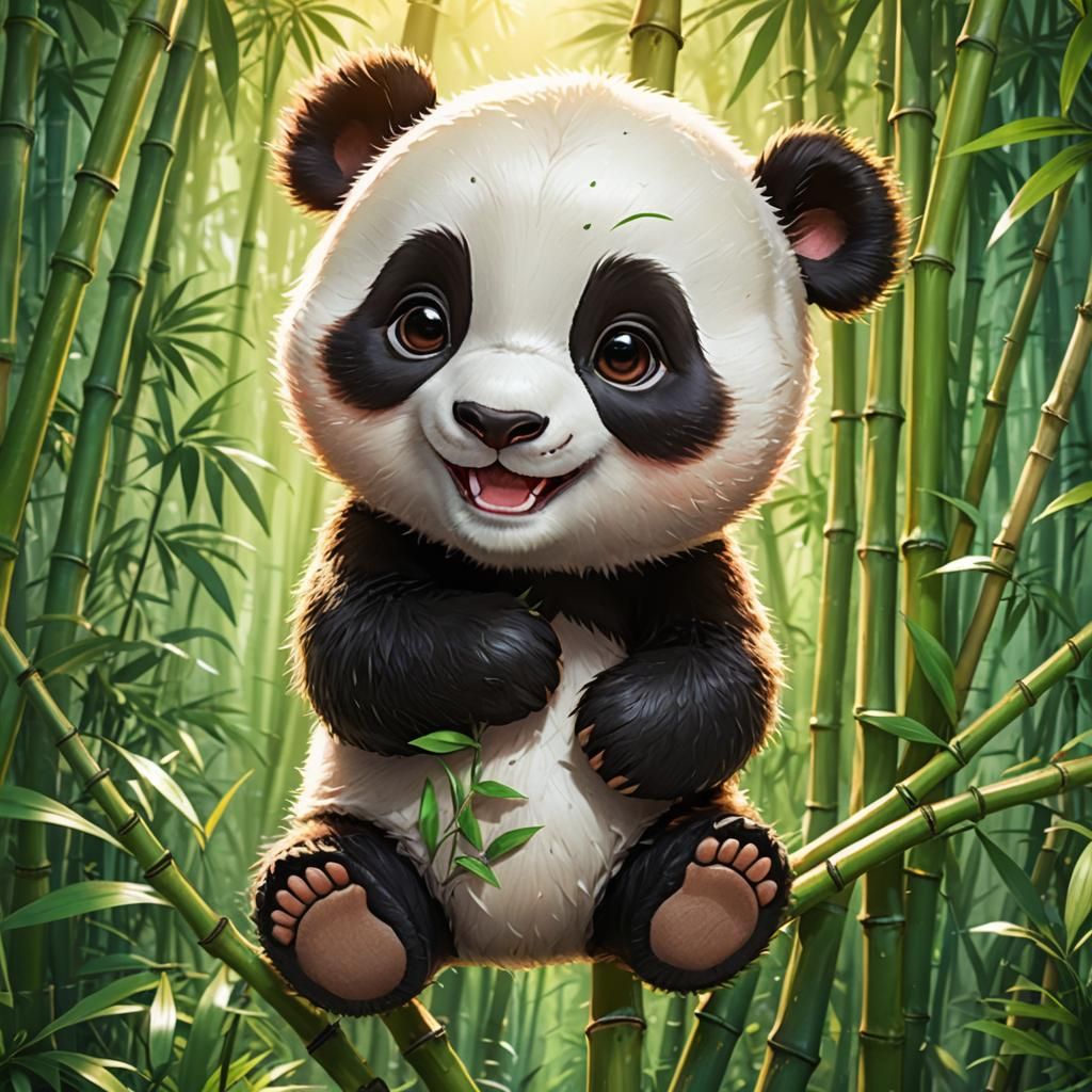 Happy Baby Panda in Chibi Style