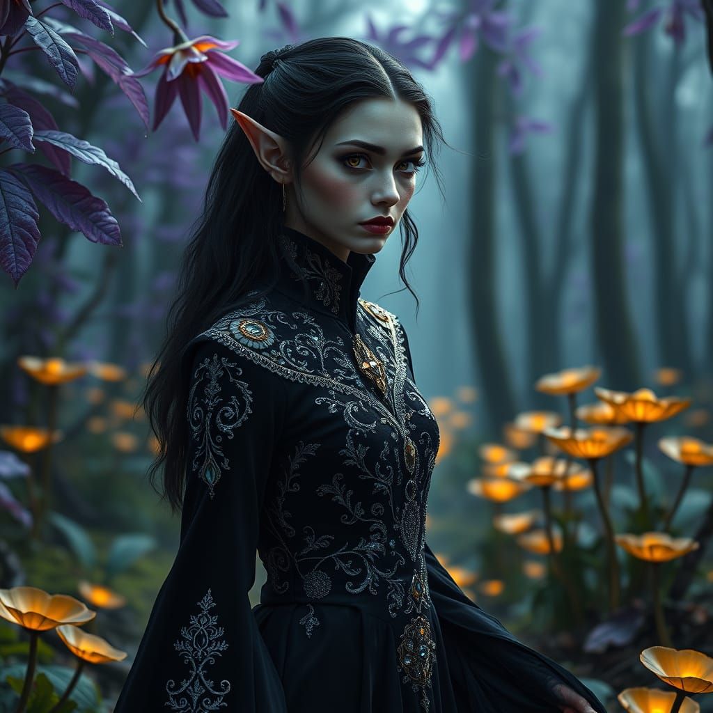 Dark Elf Maiden in Enchanted Forest