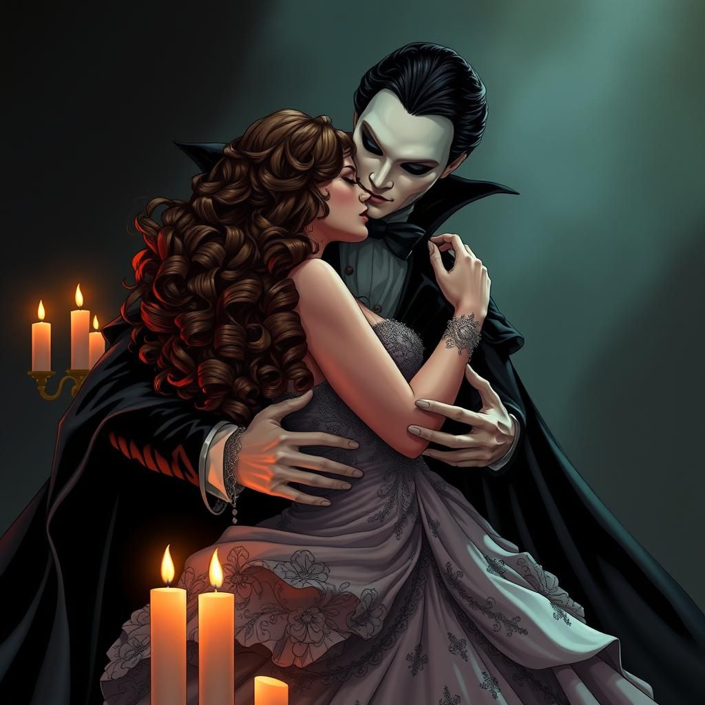 Phantom of the opera, phantom Handsome, holding a beautiful,...
