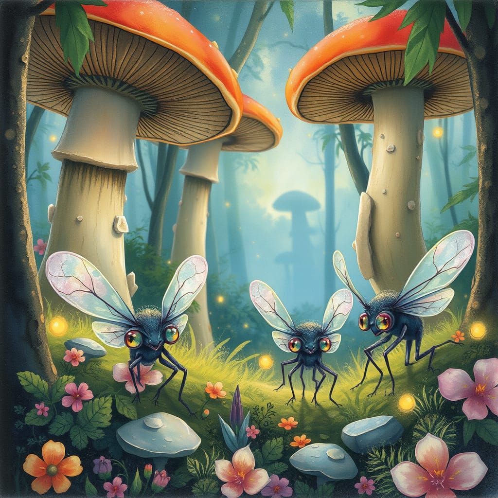 Whimsical Insect Beings in a Vibrant Forest