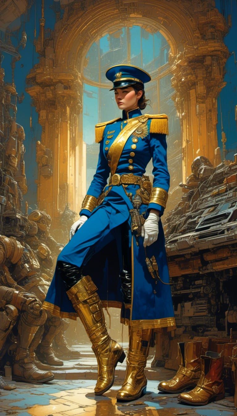 Golden-Haired Officer in Blue and Gold Uniform