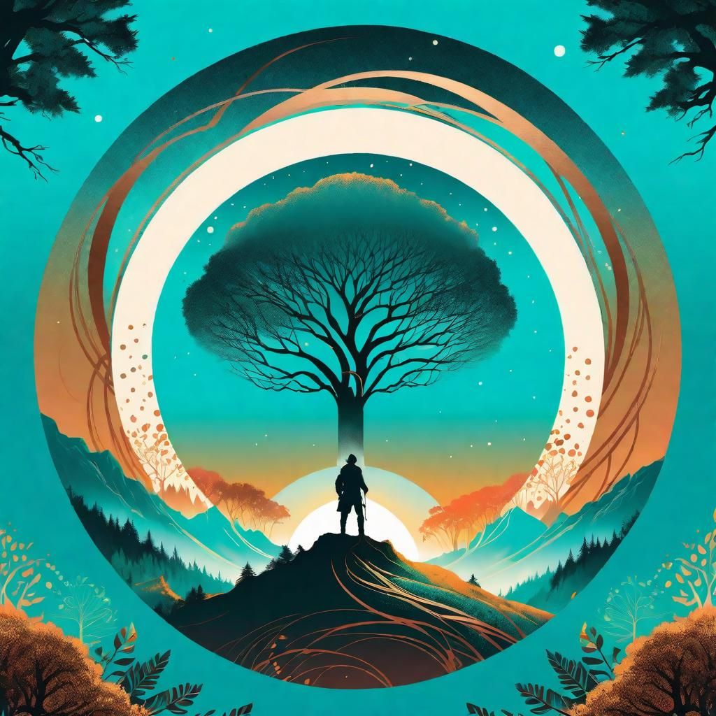 Vibrant Fantasy Person Above Tree in Circle