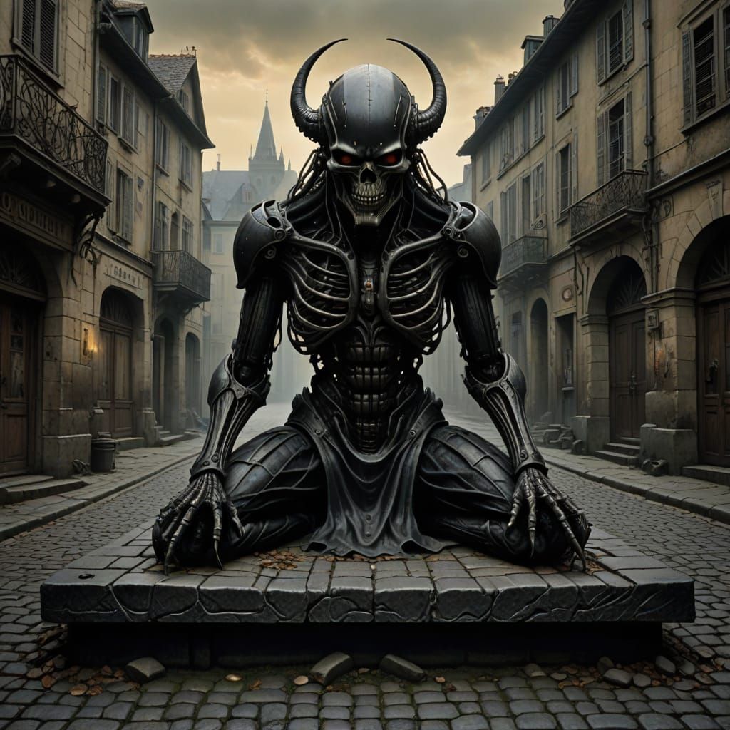 Rustic French Village Square with Guillotine