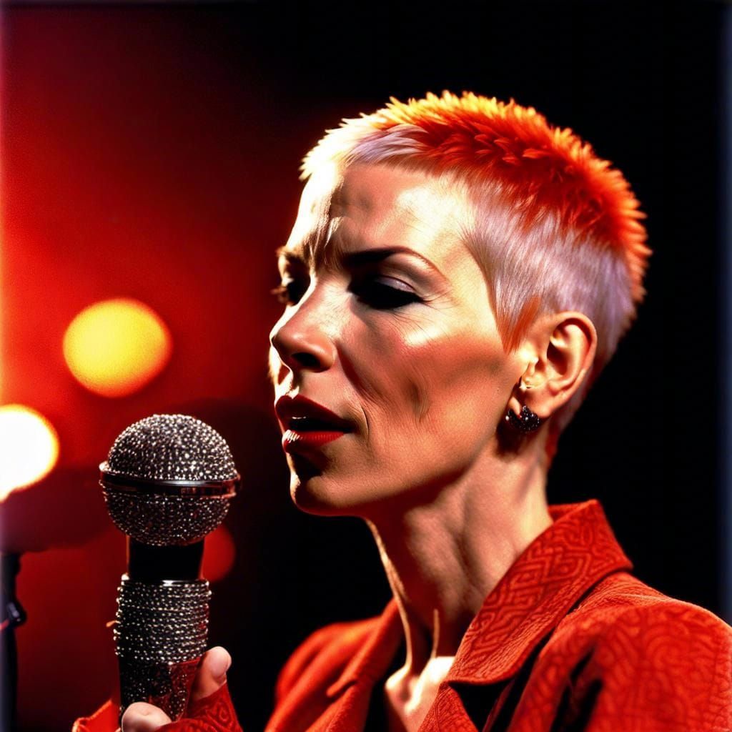 Singer with Microphone in Red Cinematic Style