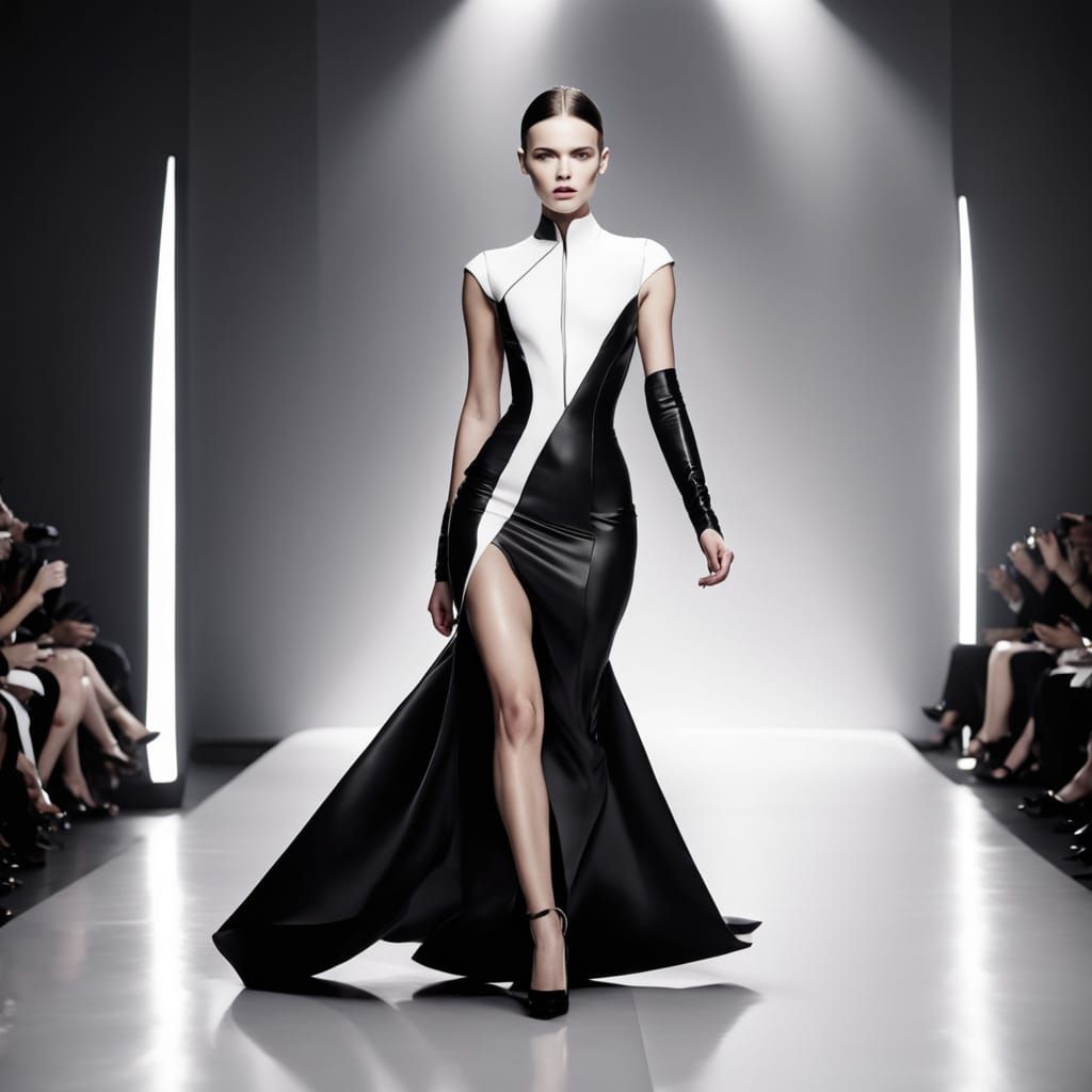 Elegant Female Model Struts Down Runway in Futuristic Haute ...