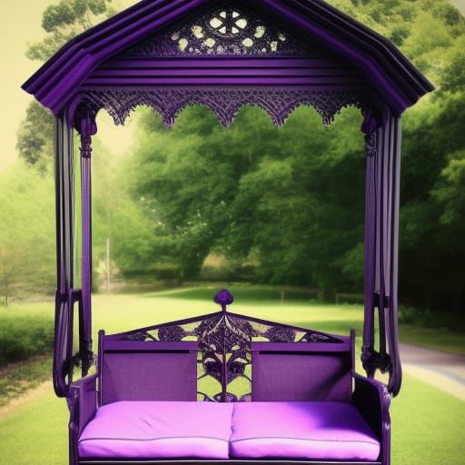 Beautiful gothic purple porch swing with black accents& gothic vibes& ethereal vibes& dark fantasy vibes& magical vibes&...