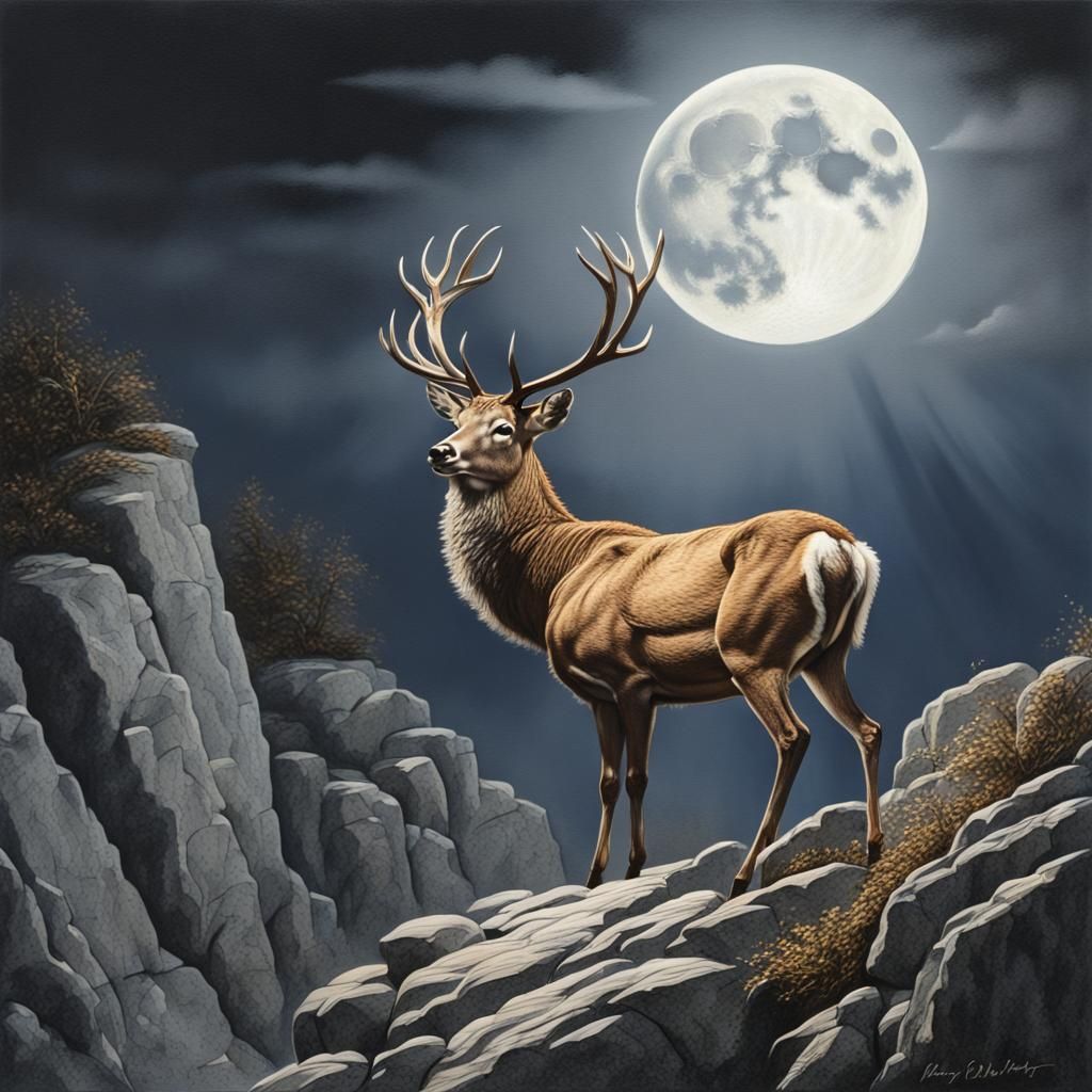 Stag in Moonlight: A Detailed Wildlife Portrait