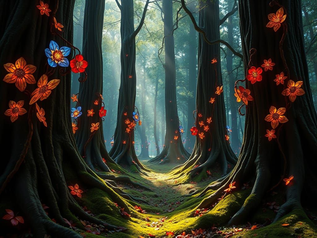 Enchanted Glass Forest in Vibrant Hues