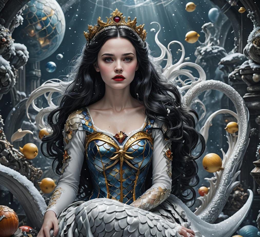 Hyperrealistic Snow White Space Mermaid in HDR