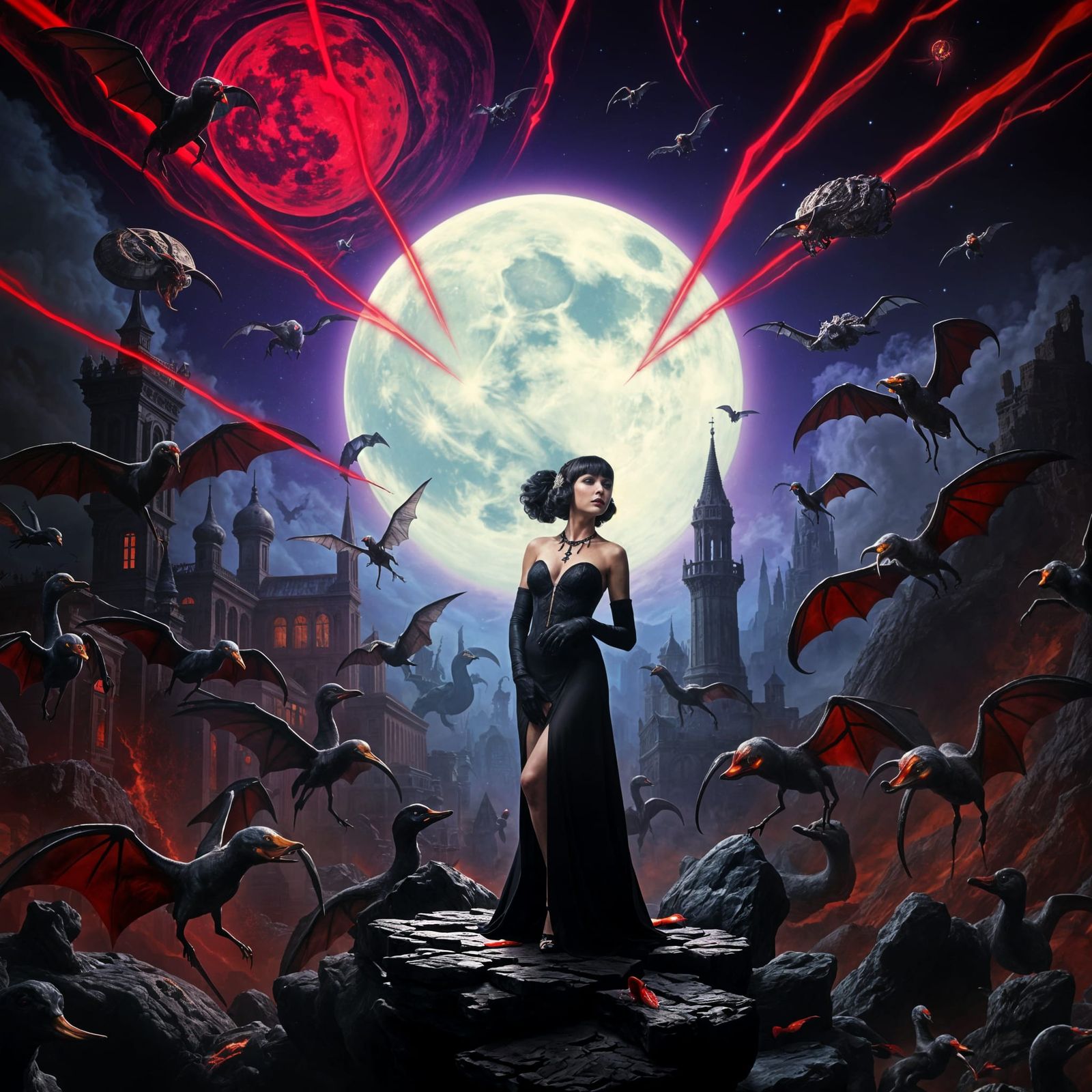 Vampire Flapper in Surreal Cosmic Horror Dreamscape