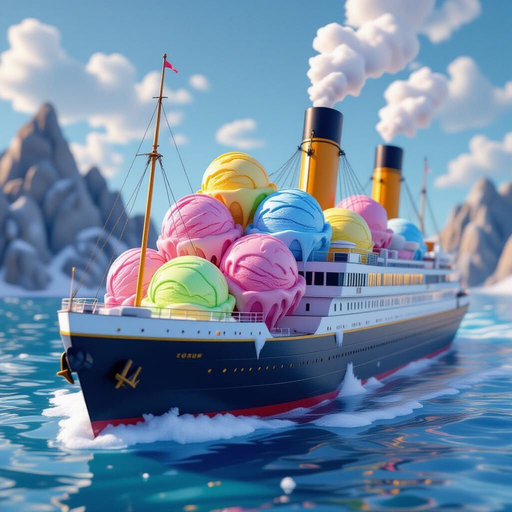 Titanic Ice Cream in 3D Anime Style